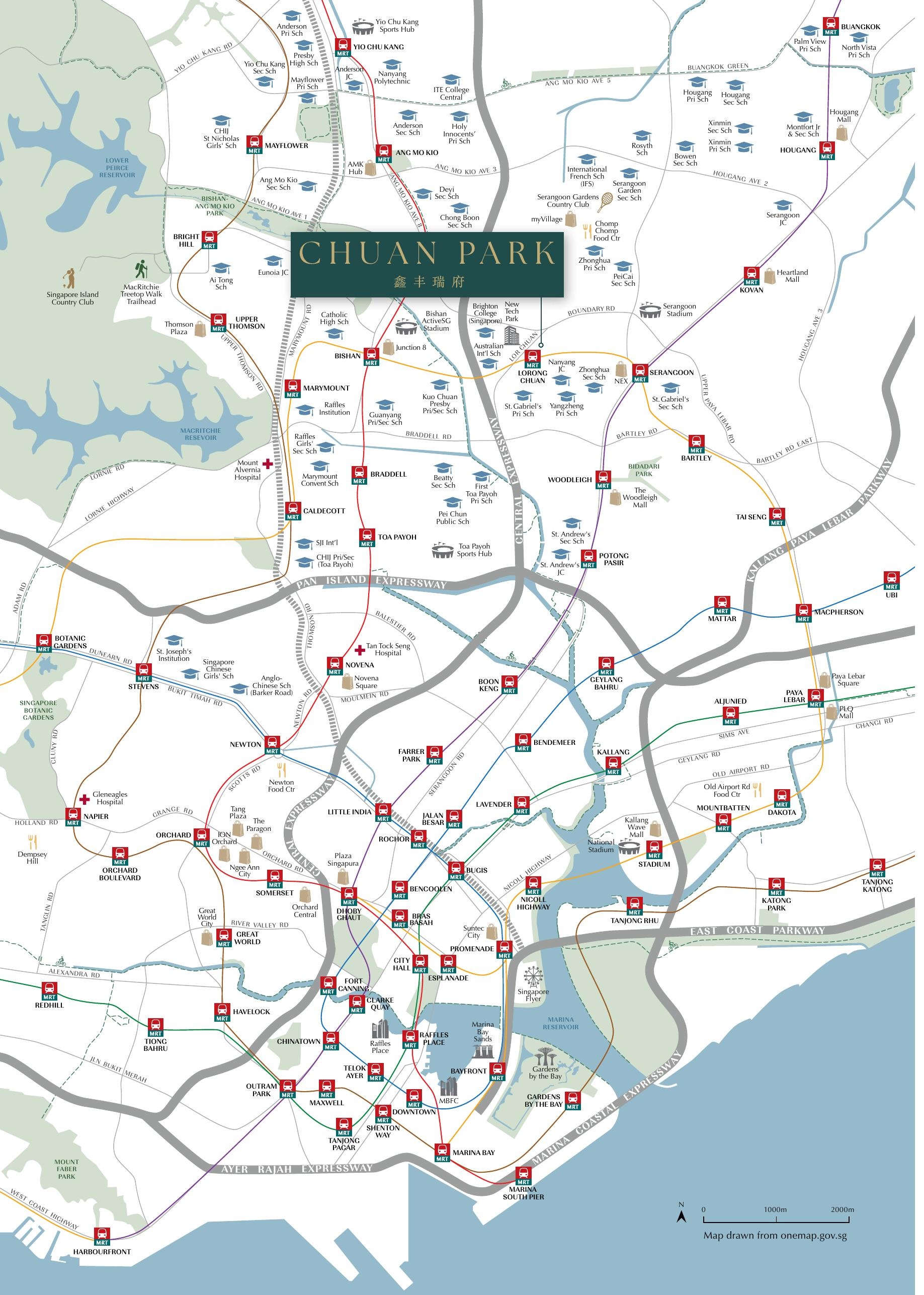 Chuan Park MRT, schools and amenities location map