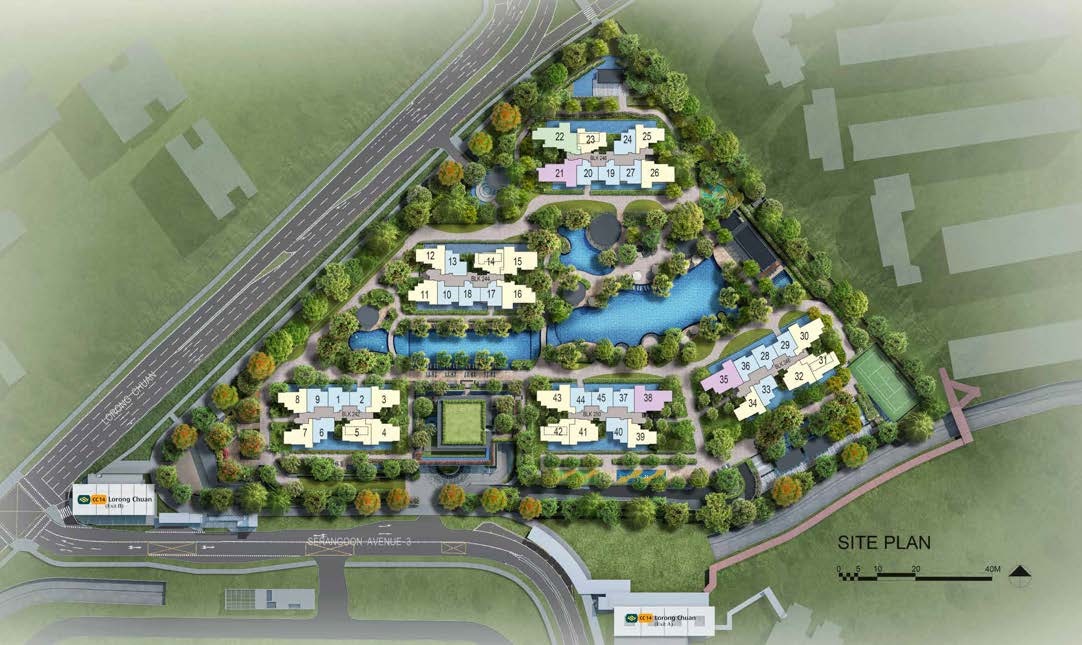 Chuan Park site plan showing blocks, stacks, pools and landscape